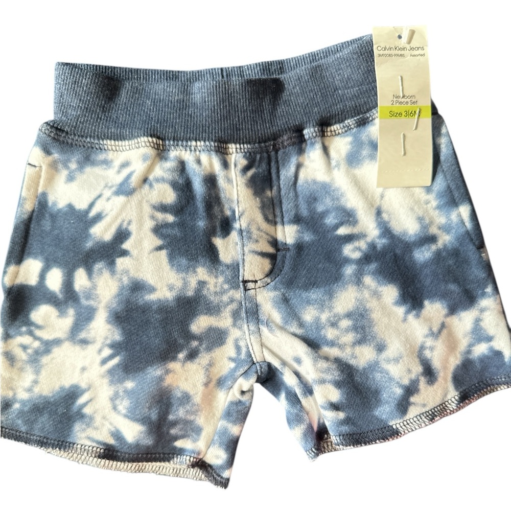 NWT Calvin Klein Kids Tie-Dye Shorts - Blue and White 3/6 mo